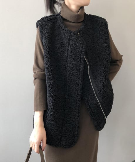 reversible boa zip vest /2color　FL3511