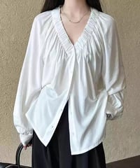 gathered v-neck shirt /2color　FL3370