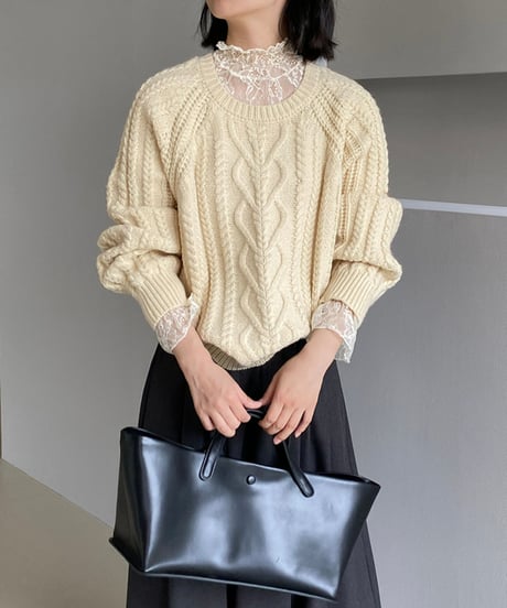 round neck pullover cable knit /6color　FL3124