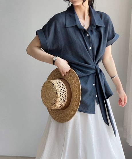 waist wrap linen shirt blouse /2color　FL3629
