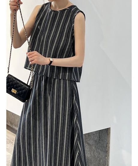stripe sleeveless tops and skirt　FL2387