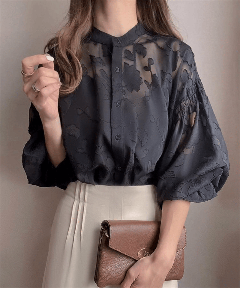 sheer floral chiffon blouse /5color FL3581 | Flosa