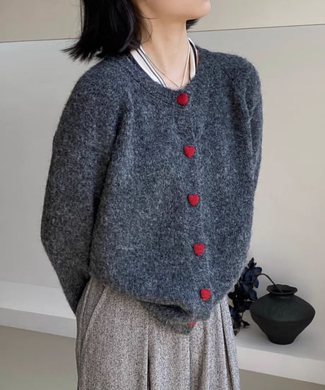 heart button knit cardigan /5color　FL2799
