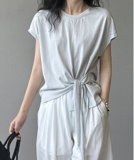 side tie drape front cotton tshirt/2color　FL3649