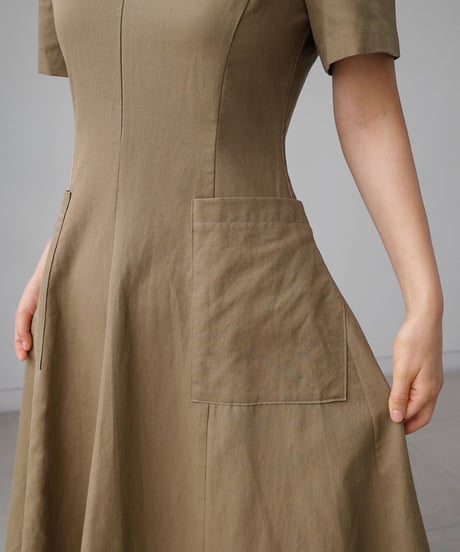 v-neck half sleeve flared dress　FL2149