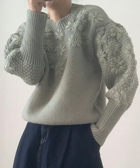 ribbed sleeve knit sweater /2color　FL3109