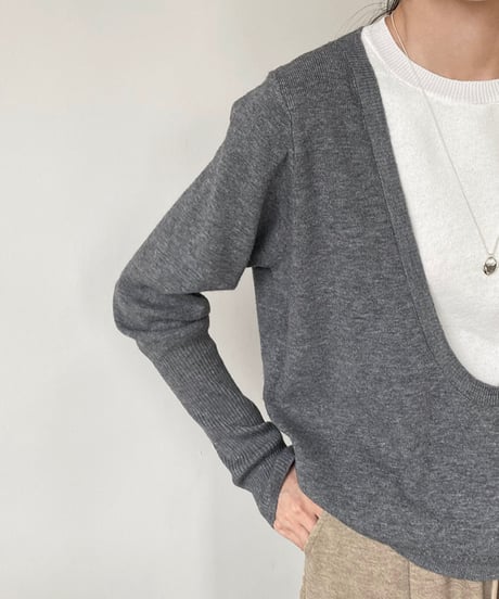wide neck fake layered knit /3color　FL2829