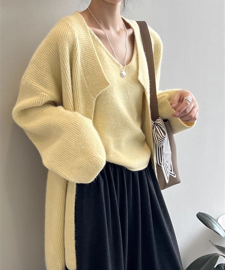 knit cardigan & camisole ensemble /4color　FL3071