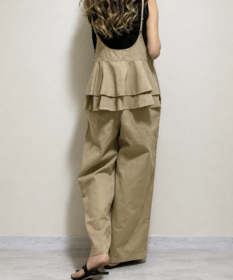 back ruffle wide leg overalls /3color　FL3652