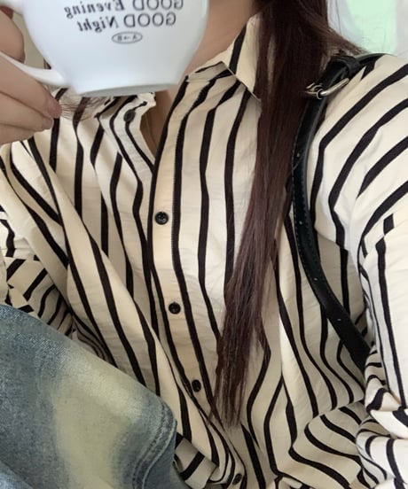 striped lapel shirt loose cotton shirt　FL2614
