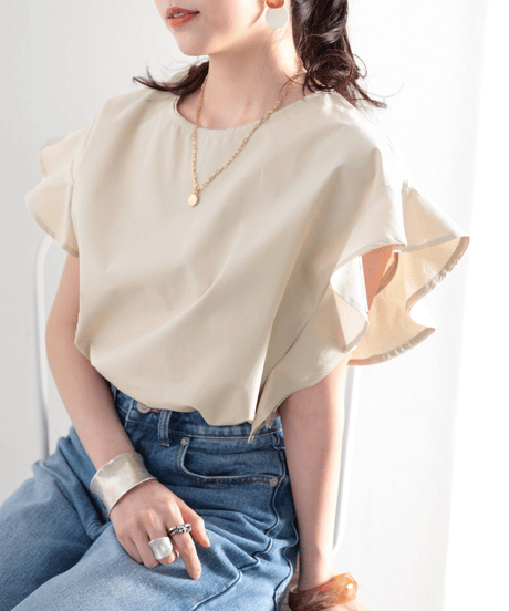 ruffle sleeve crew neck blouse /5color　FL3640