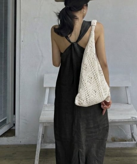 linen twist back long dress op /2color　FL3655