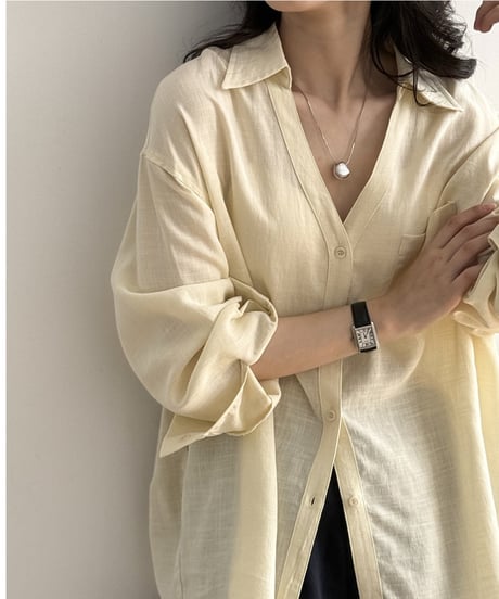 collared v-neck shirt /4color　FL3338