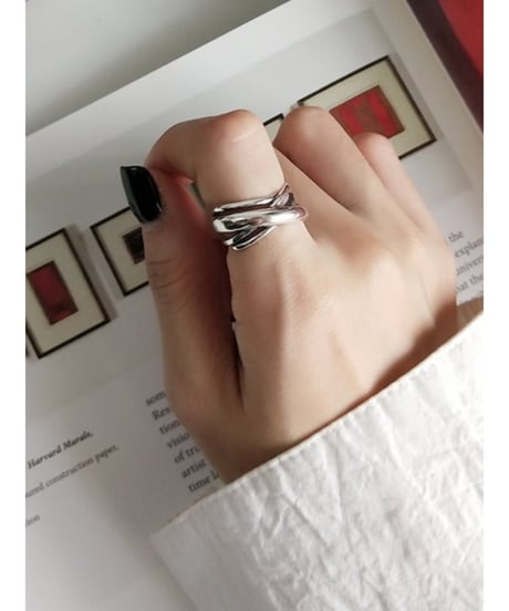 multi-wrap open silver cross ring　FL2377