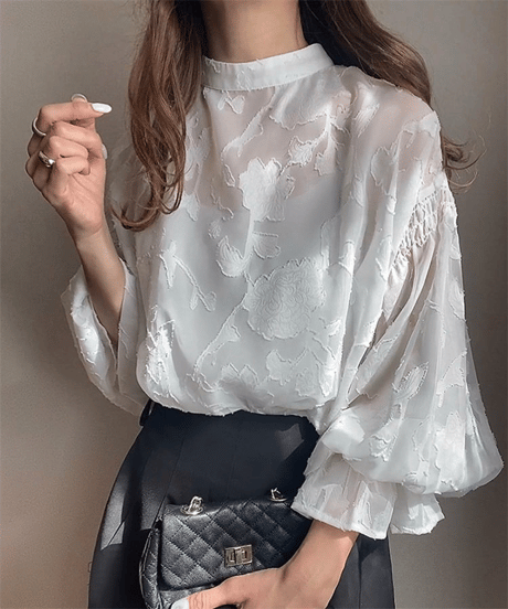 sheer floral chiffon blouse /5color　FL3581