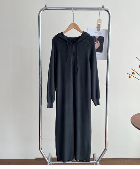 hooded long knit dress /6color　FL3054