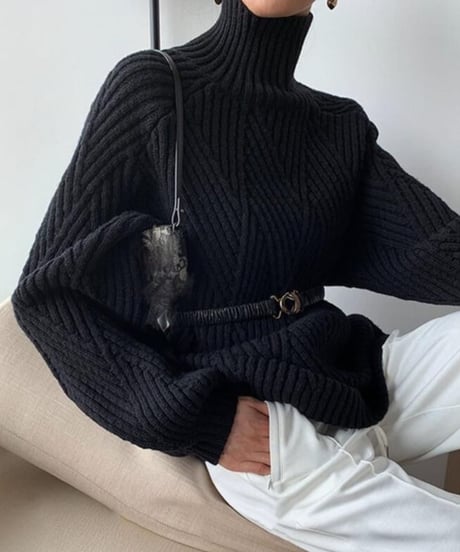 turtle neck loose knit /2color　FL3135
