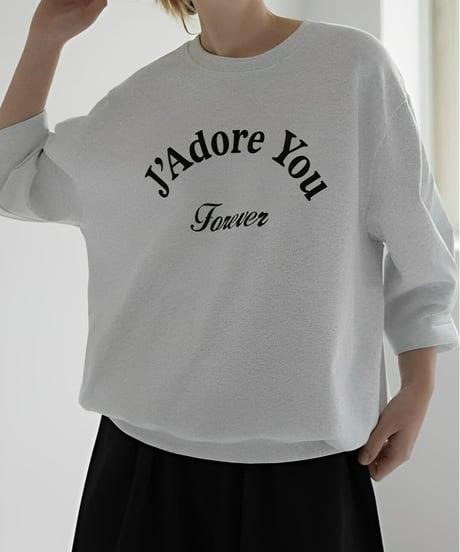 logo printed 3/4 sleeve sweat tops /2color　FL3391