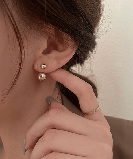 twin metal ball earrings /2color　FL2352