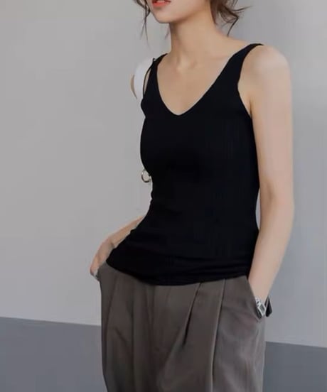 v-neck ribbed knit tank top /5color　FL3442