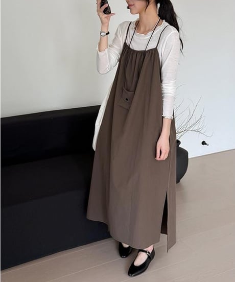 side slit suspenders long o/p /2color  FL3371