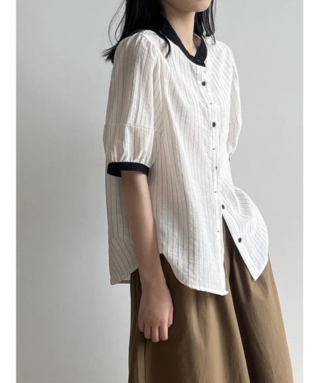 contrast collar striped shirt　FL2176