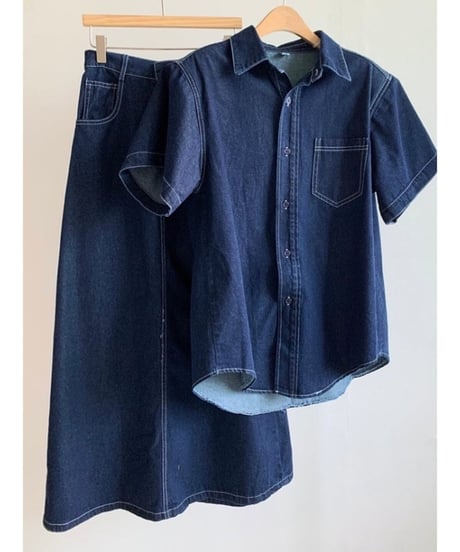 French sleeve denim set up /2color　FL2445
