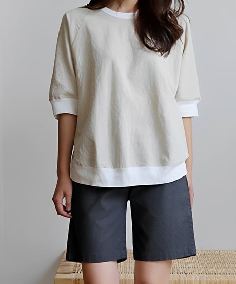 relaxed half sleeve cut and sew /2color　FL3392
