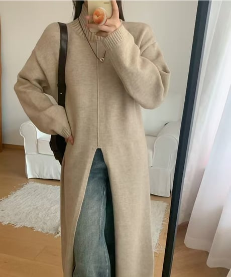 front slit long sweater /2color　FL2583