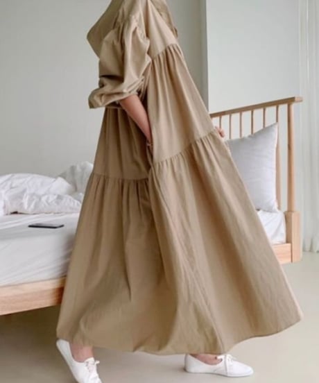 frill paneled long dress　FL2145