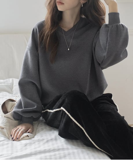 lantern sleeve v-neck pullover knit /2color　FL3178