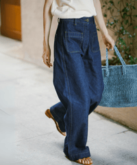 high waist retro denim wide pants　FL2129