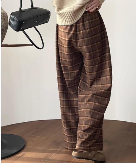 retro check wide pants /2color　FL2986