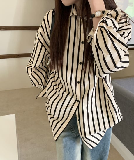 striped lapel shirt loose cotton shirt　FL2614