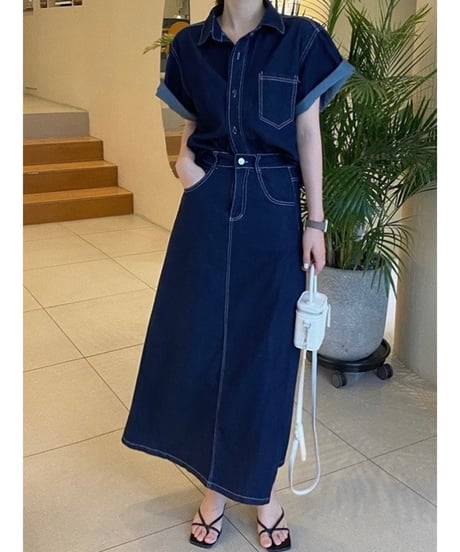 French sleeve denim set up /2color　FL2445