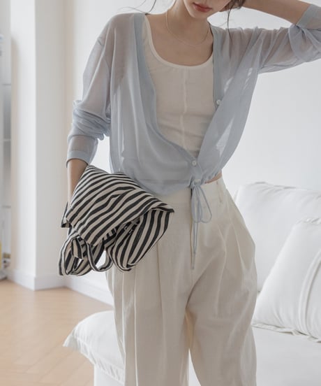 front drawstring sheer cardigan /4color　FL3241