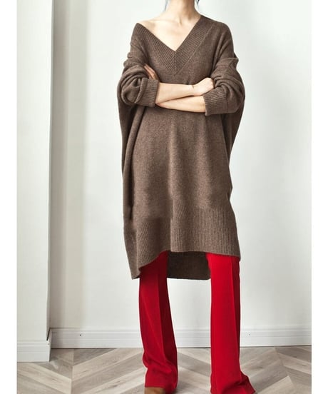 oversized v-neck long knit /3color　FL2494