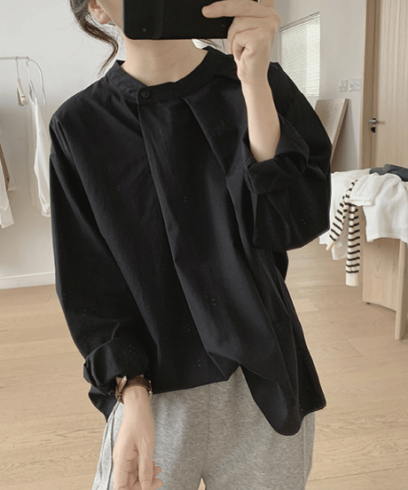 stand collar tuck blouse /4color　FL3582