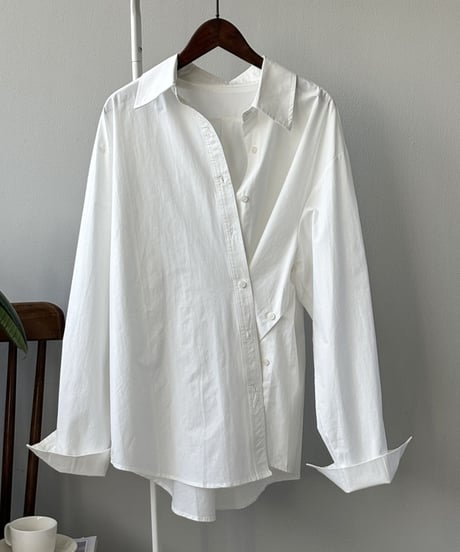 irregular slit diagonal button blouse /2color　FL2807