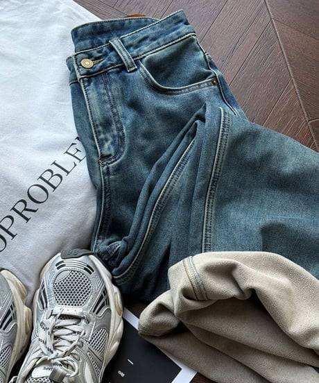 fleece wide denim pants　FL3031