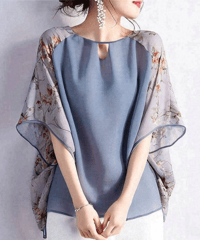 floral-accented layered drape blouse　FL3630