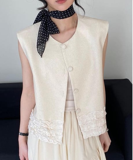 frilled hem vest /2color　FL3363