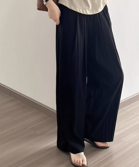 pleated thin wide leg pants /4color　FL3350
