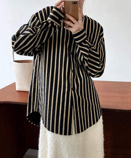 no-collar striped shirt　FL2465