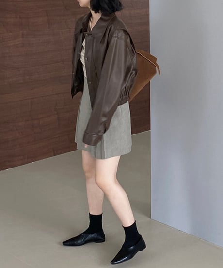 short leather jacket with collar /2color　FL2800