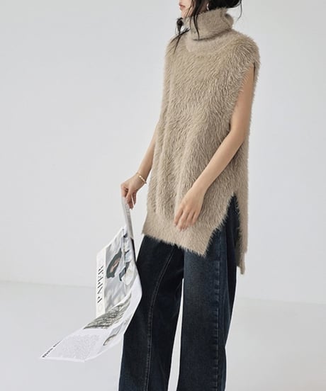 high neck eco fur vest /2color　FL2926