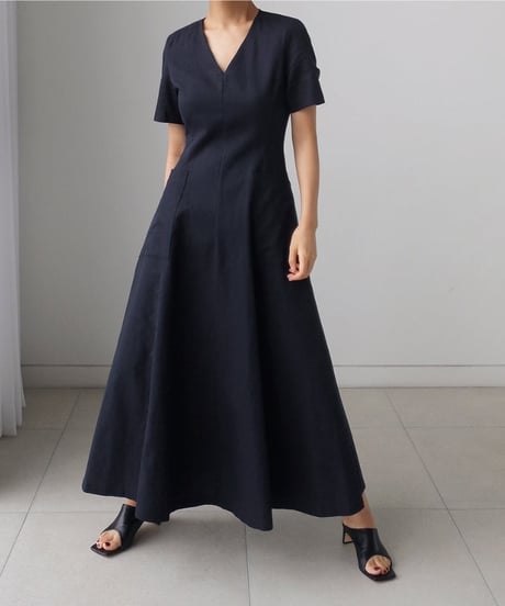 v-neck half sleeve flared dress　FL2149
