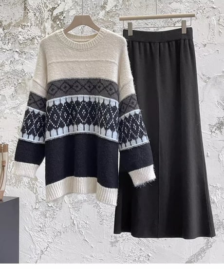 lsle pattern crew neck knit　FL2876