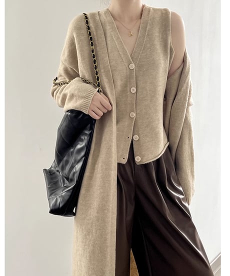 long knit cardigan & vest 2-piece set /5color　FL2728