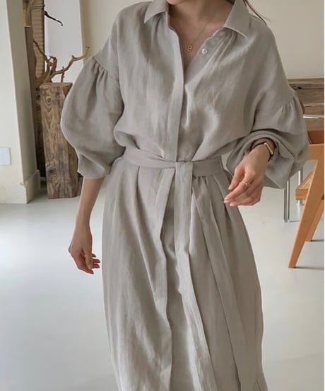 waist-marked volume sleeve dress /2color　FL2005
